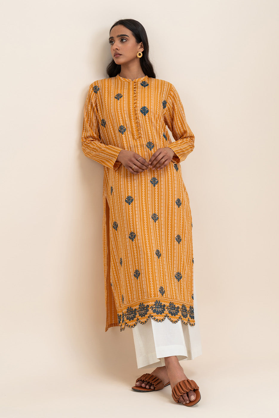 1PICE EMBROIDERED LENO KARRA SUIT-MARIGOLD GRID (UNSTITCHED)