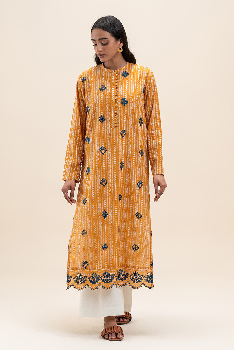 1PICE EMBROIDERED LENO KARRA SUIT-MARIGOLD GRID (UNSTITCHED)