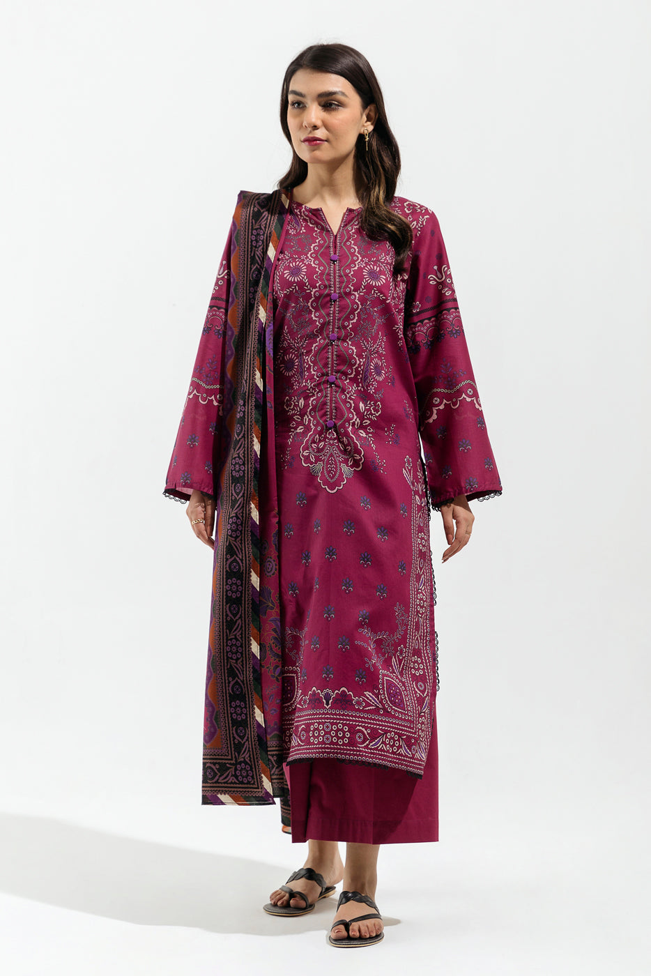 3 PIECE - PRINTED LAWN SUIT - MULBERRY PLUM