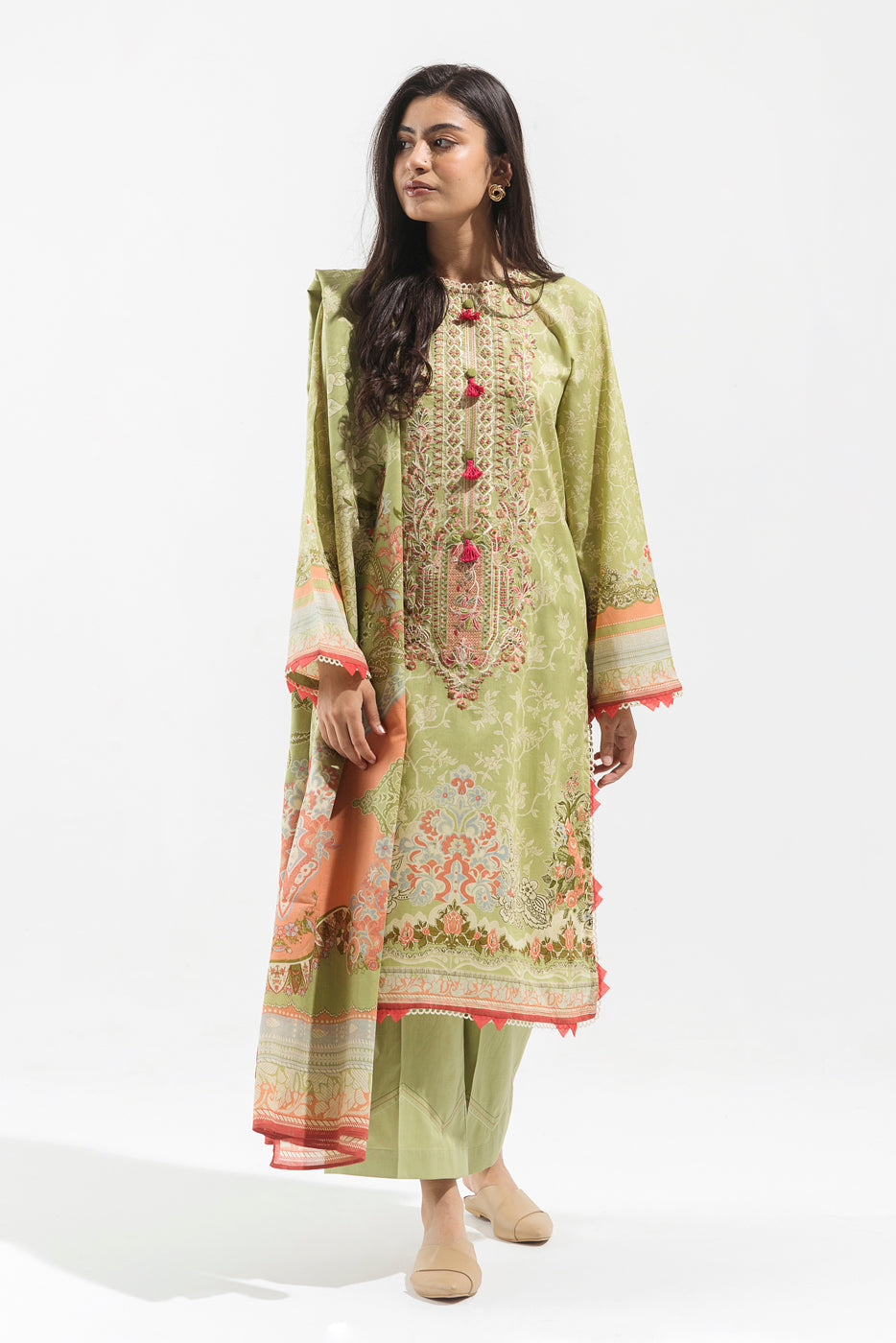 3 Piece - Embroidered Lawn Suit - Sage Aura