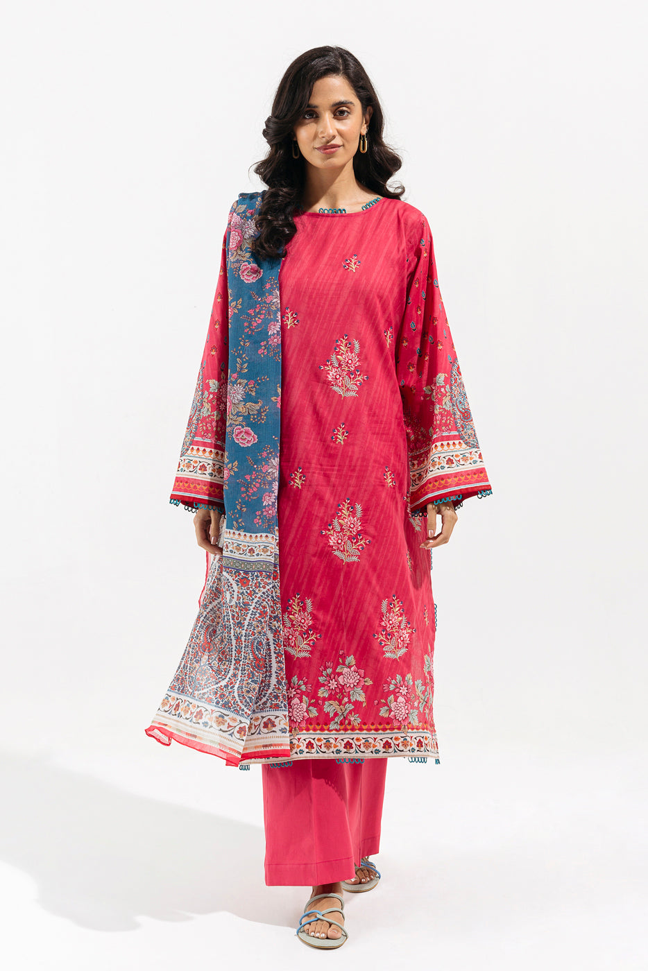 3 Piece - Embroidered Lawn Suit - Floral Blush