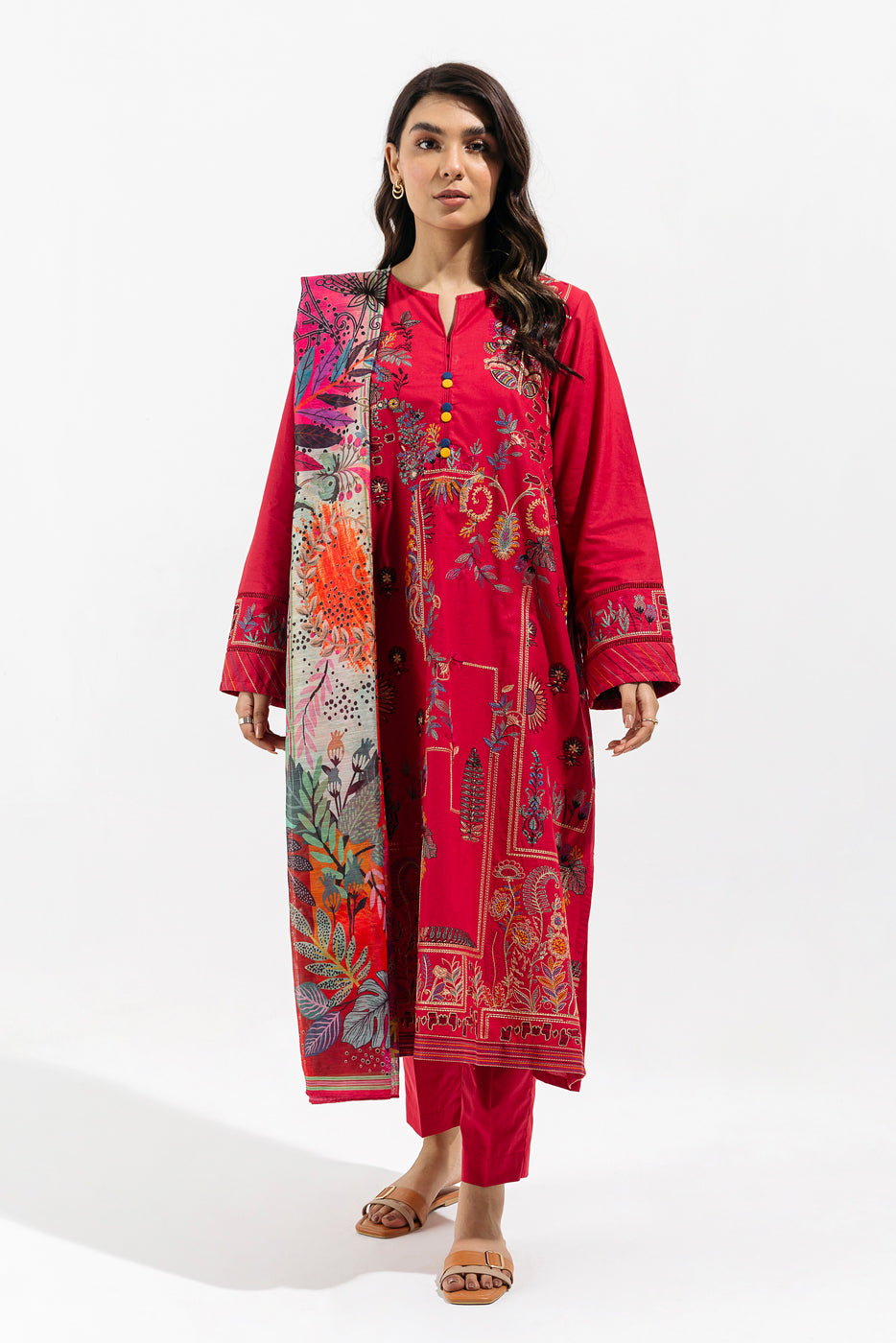 3 Piece - Embroidered Lawn Suit - Crimson Garland