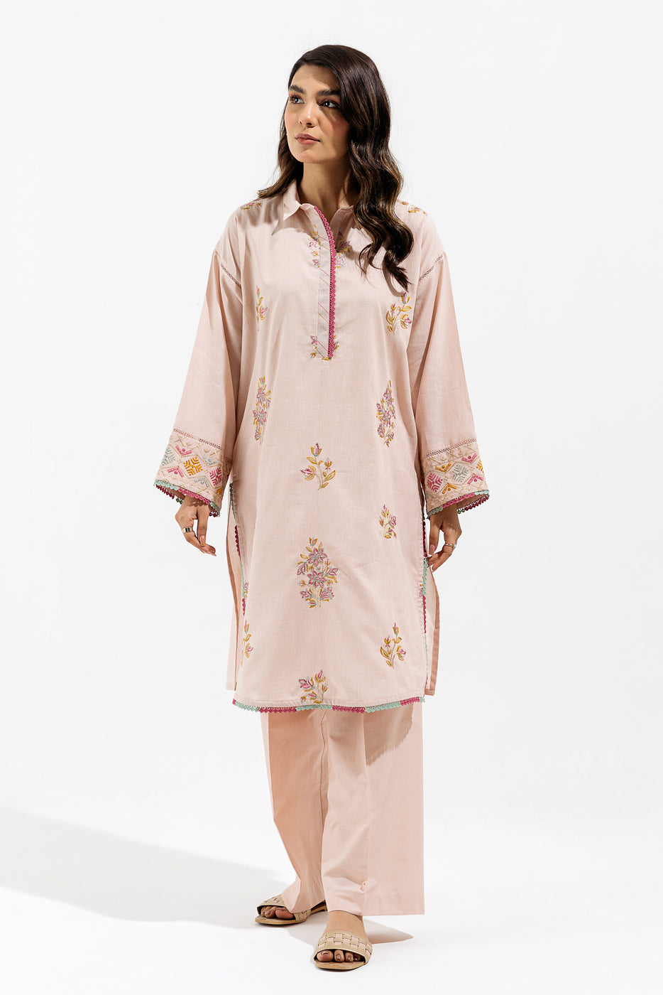 1 PIECE - EMBROIDERED YARN DYED SHIRT - BEIGE JACOBEAN (UNSTITCHED)