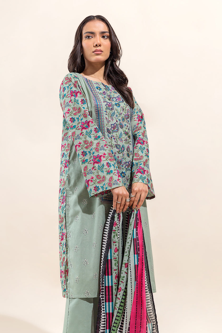 2 Piece Embroidered Lawn Suit-Pistachio Orchid(Unstitched)
