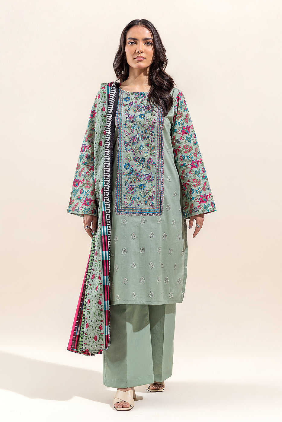 2 Piece Embroidered Lawn Suit-Pistachio Orchid(Unstitched)