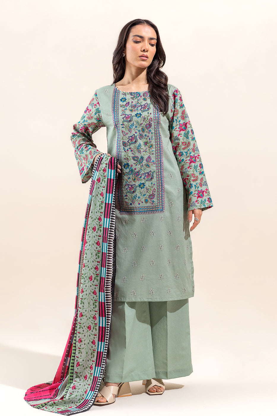 2 Piece Embroidered Lawn Suit-Pistachio Orchid(Unstitched)