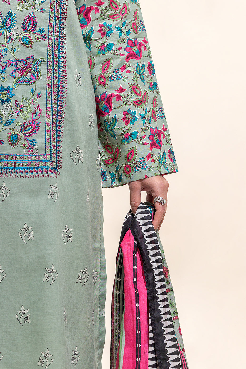 2 Piece Embroidered Lawn Suit-Pistachio Orchid(Unstitched)