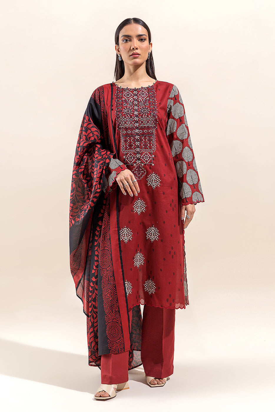 2 Piece Embroidered Lawn Suit-Cherry Dust (Unstitched)