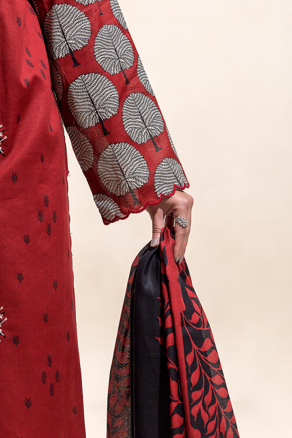 2 Piece Embroidered Lawn Suit-Cherry Dust (Unstitched)
