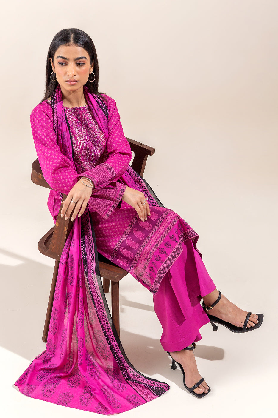 3 Piece Embroidered Lawn Suit-Raspberry Sorbet (Unstitched)