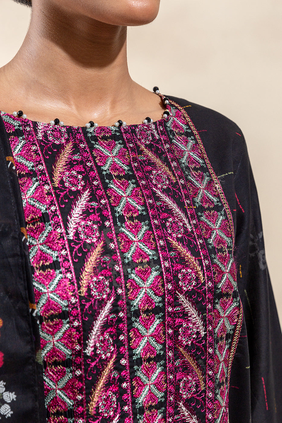 3 Piece Embroidered Lawn Suit-Black Breeze(Unstitched)