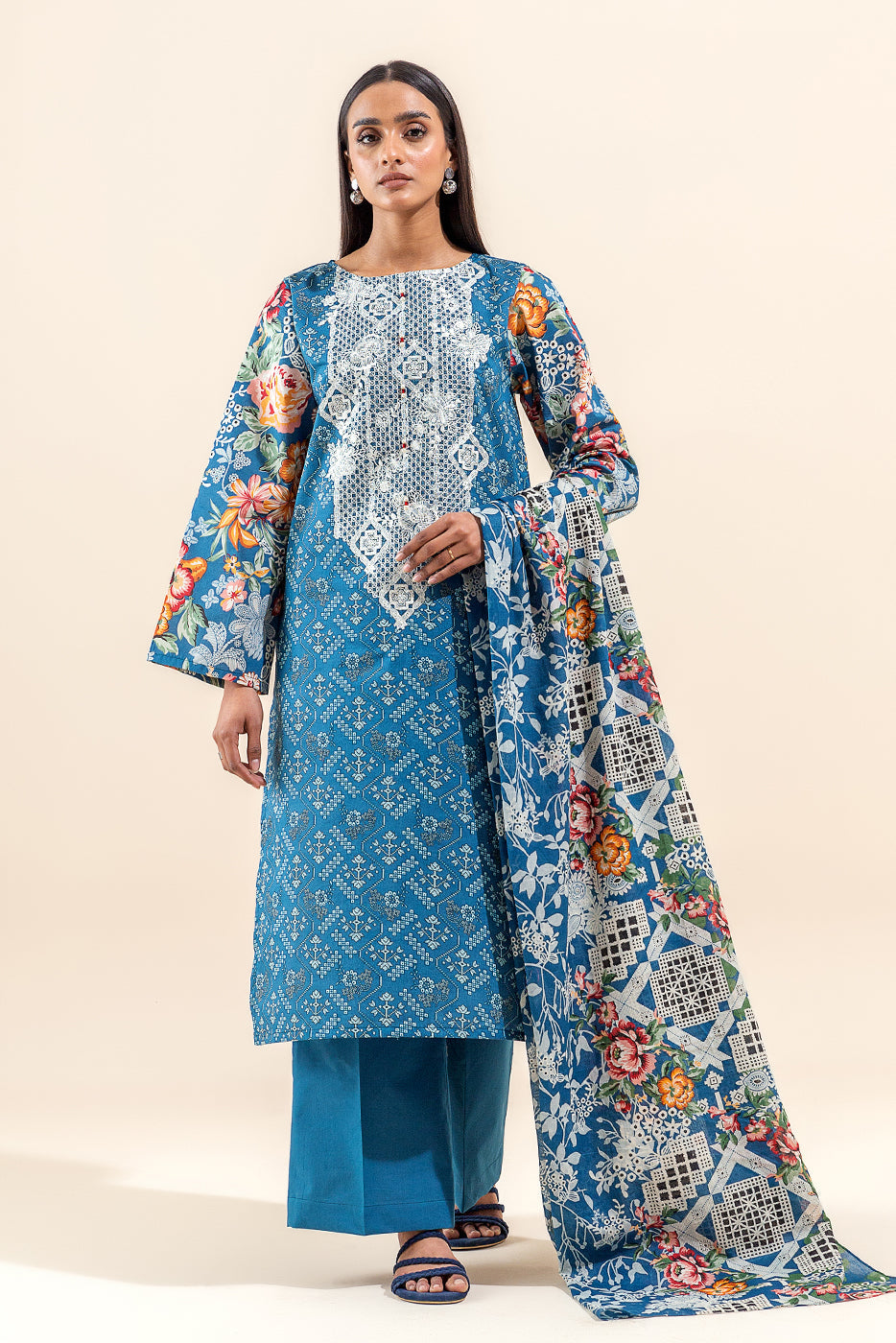 3 Piece Embroidered Lawn Suit-Cerulean Affair (Unstitched)