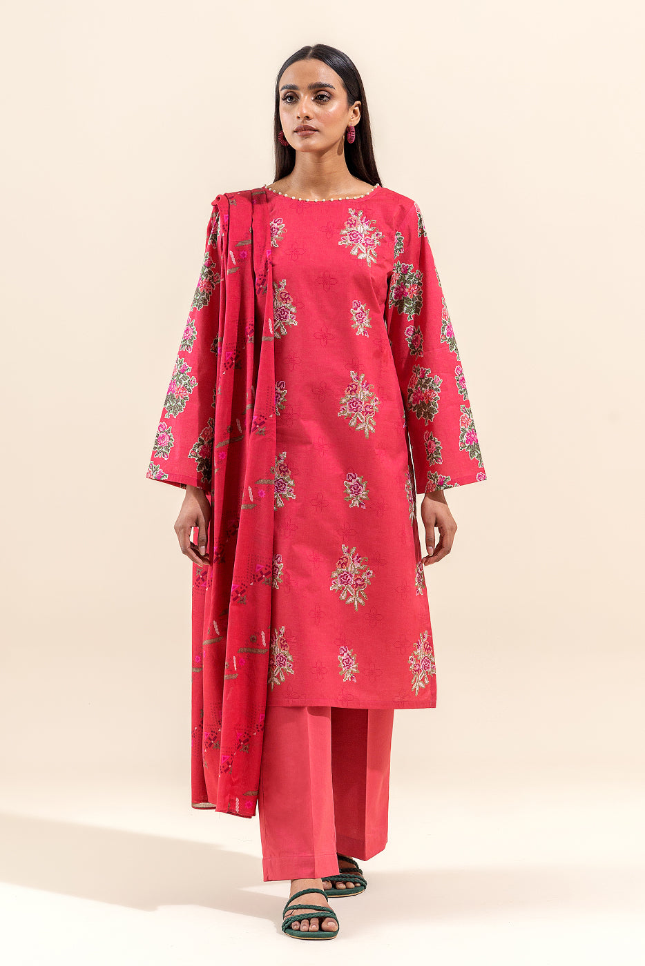 3 Piece Embroidered Lawn Suit-Floraison Blaze (Unstitched)