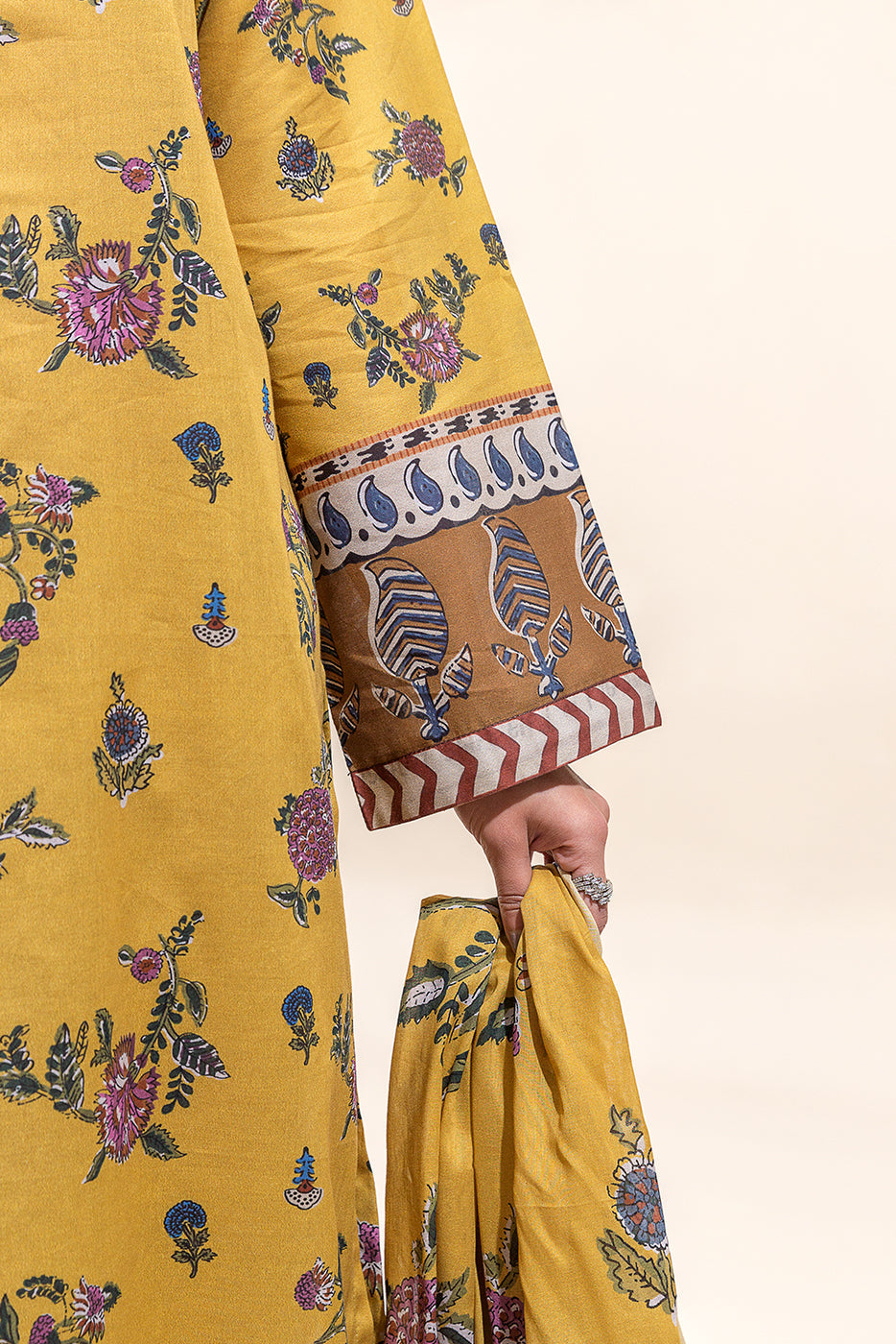 3 Piece Printed Lawn Suit-Golden Palm(Unstitched)