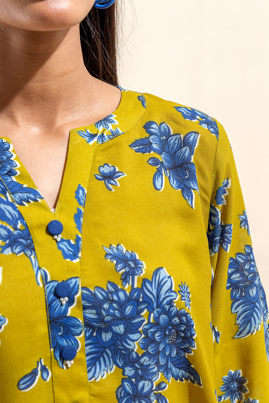 3 Piece Printed Lawn Suit-Lime Azure (Unstitched)