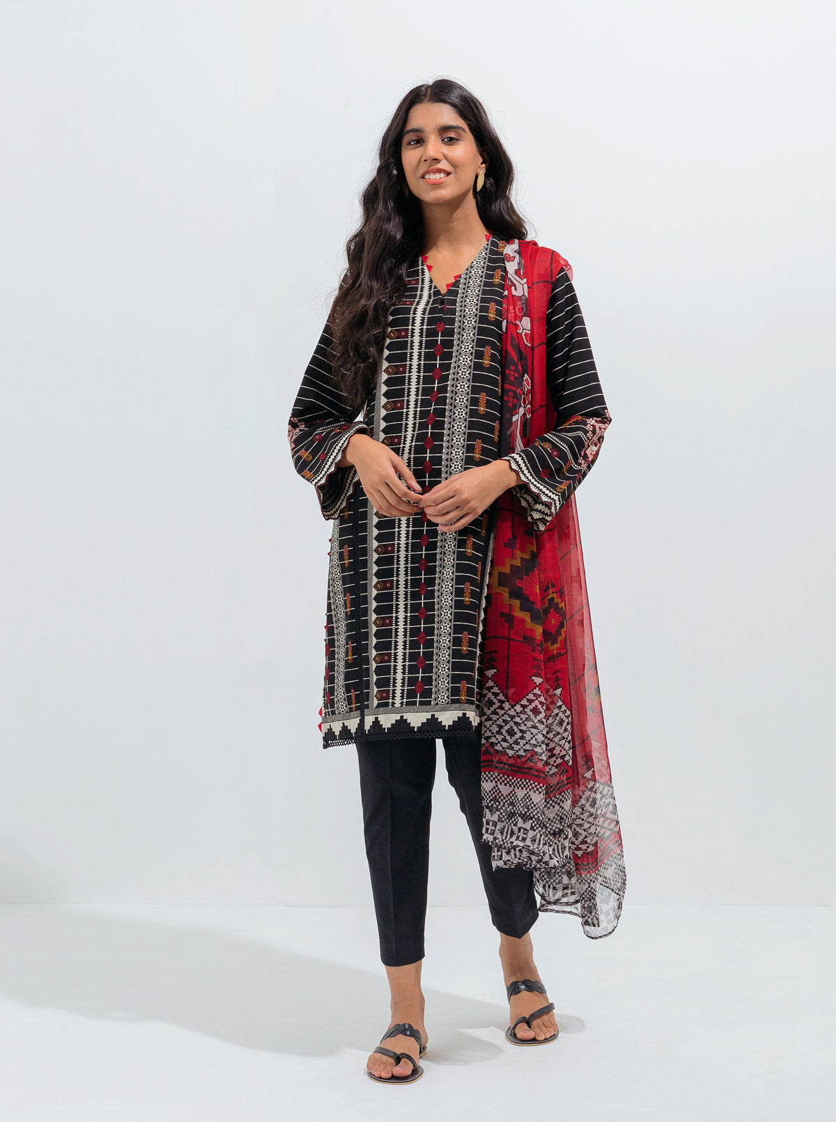 TRIBAL MESH-PRINTED-2P (UNSTITCHED)BT1W21U17-BLACK-2000000176081-2P