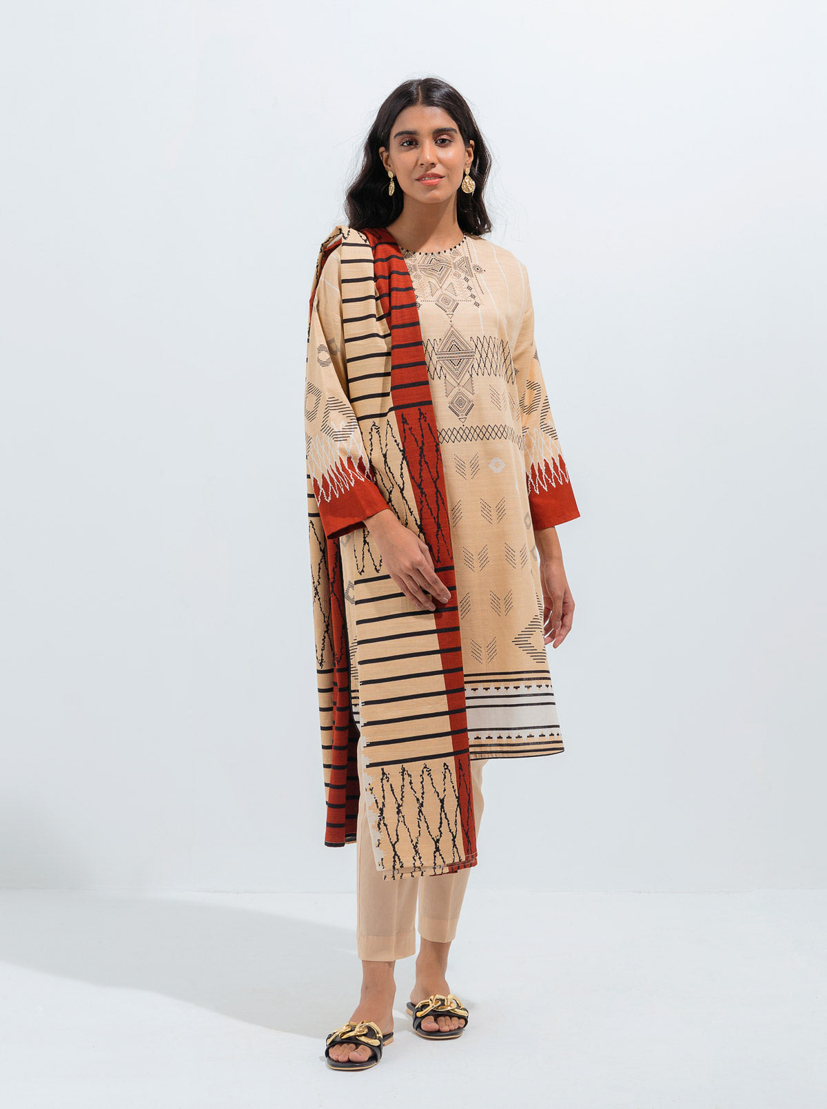 TIMELESS TRIBAL-PRINTED-3P (UNSTITCHED)BT1W21U22-BEIGE-2000000176084-3P