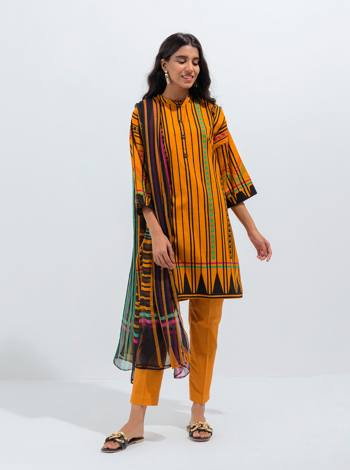Mustard Tribe-Printed-3P (Unstitched)