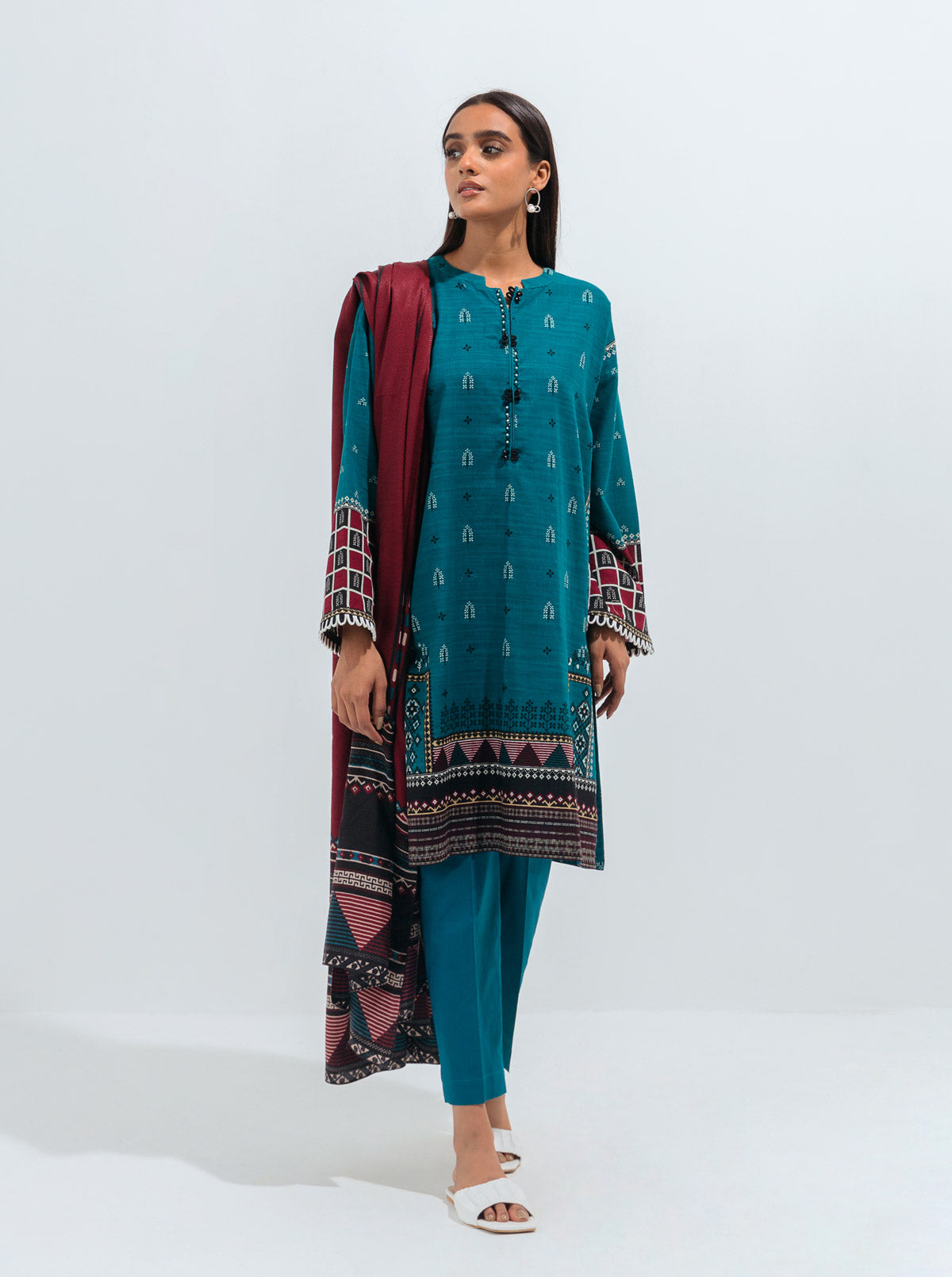 MYTHIC TREASURE-PRINTED WITH SHAWL-3PBT1W21U73-GREEN-2000000176762-3P