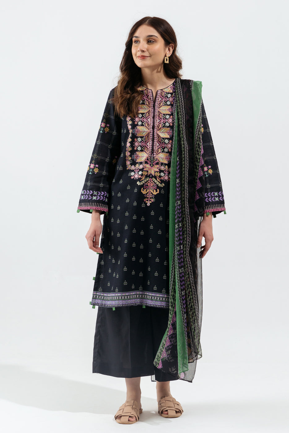 3 Piece - Embroidered Khaddar Suit - Ethnic Charm (Unstitched)