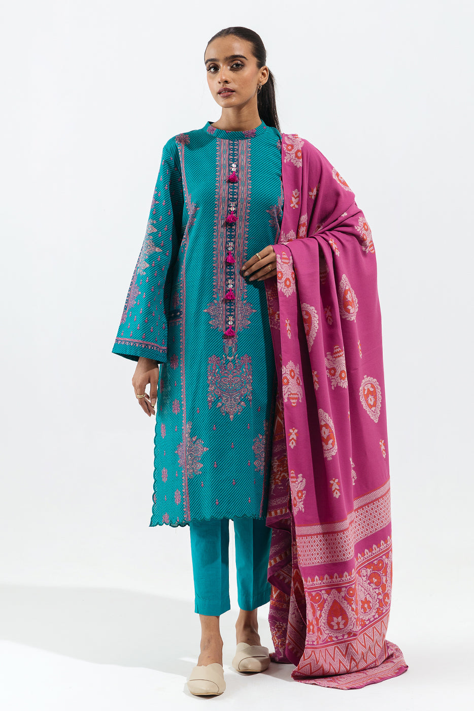 3 Piece - Printed Khaddar Suit - Fusion Ethnic