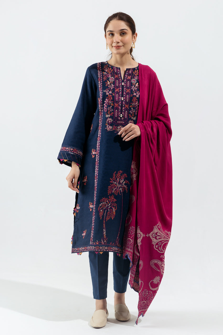 3 Piece - Embroidered Jacquard Suit - Regal Jewel