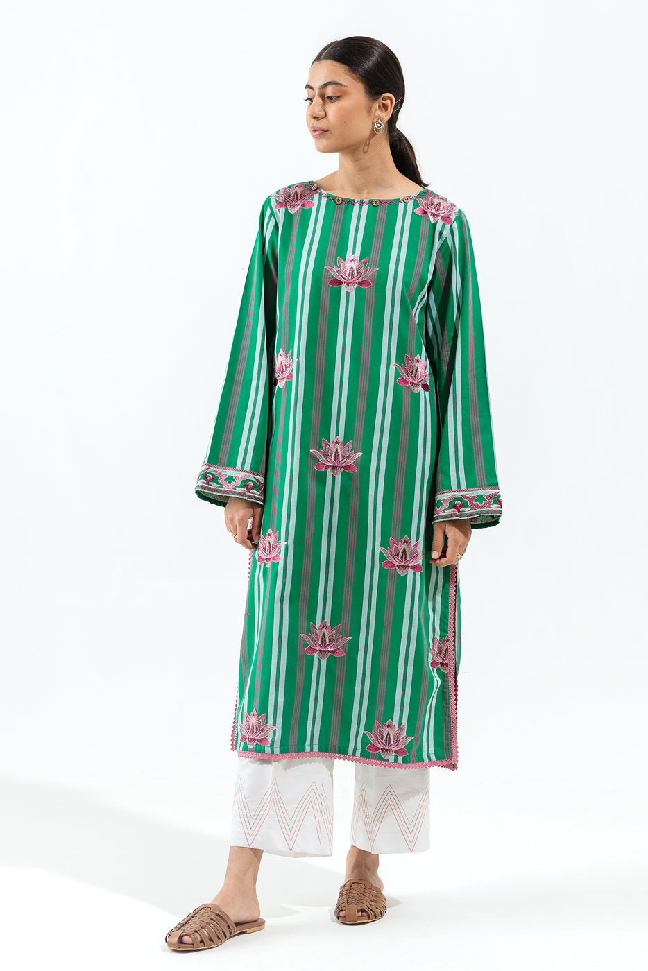 1 Piece - Embroidered Yarn Dyed Shirt - Blooming Desire