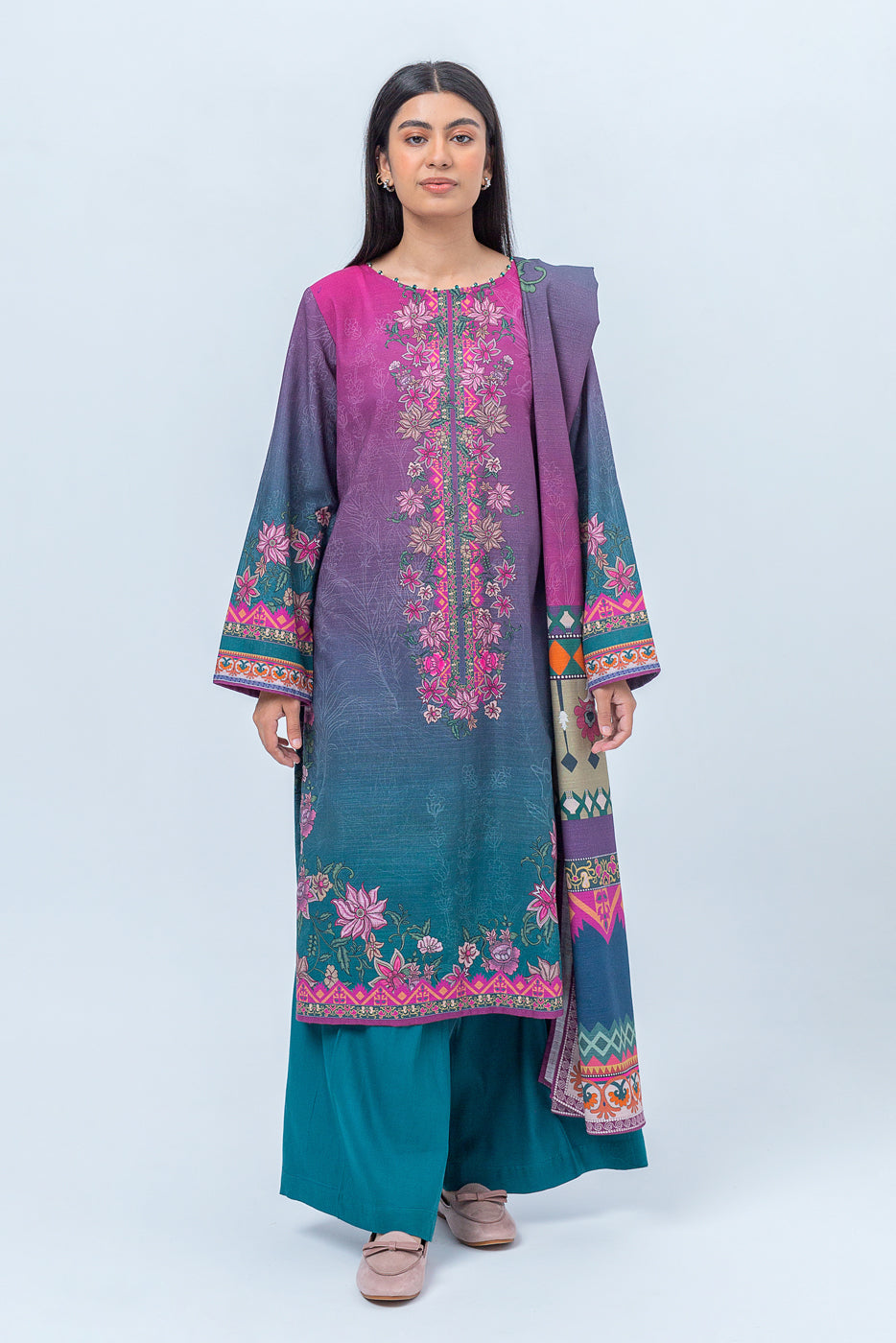 3 Piece - Printed Khaddar Suit - Vibrant Prism (Unstitched)