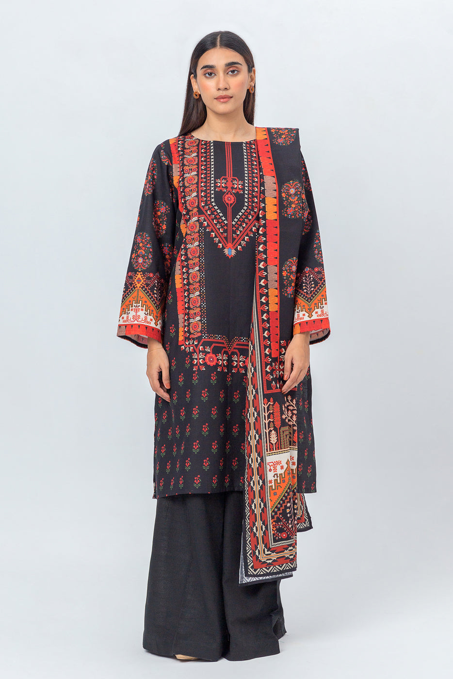 3 Piece - Printed Khaddar Suit - Afterglow Jewel (Unstitched)