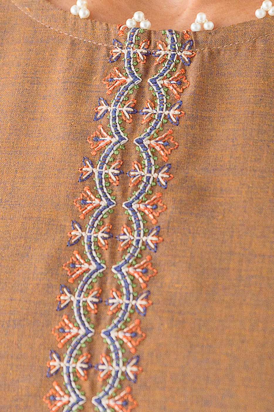 3 Piece - Embroidered Two Tone Suit - Delish Mocha (Unstitched)