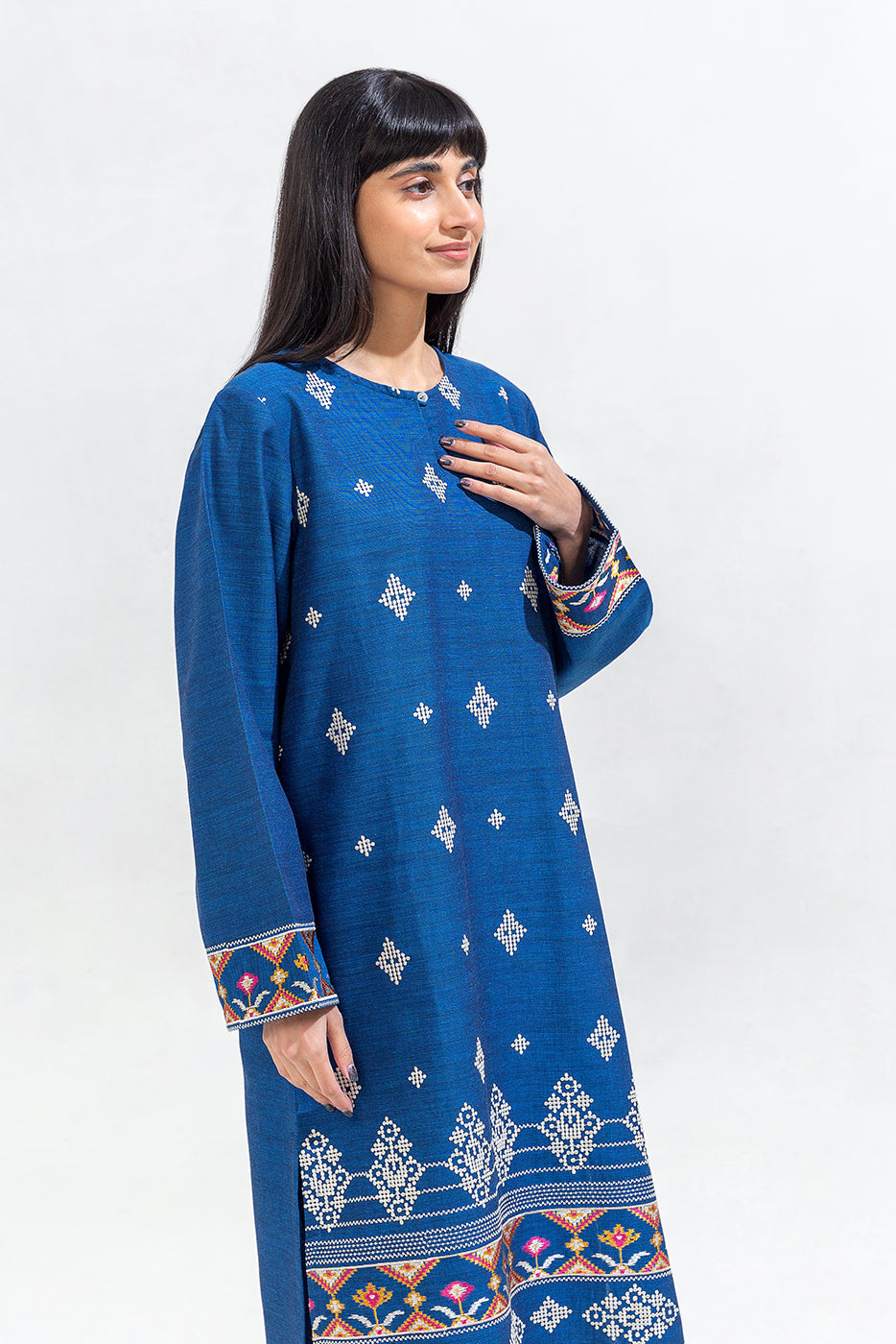 2 Piece Embroidered Chambray Suit (Pret)