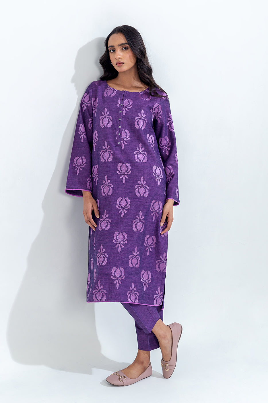 2 Piece Embroidered Chambray Suit (Pret)