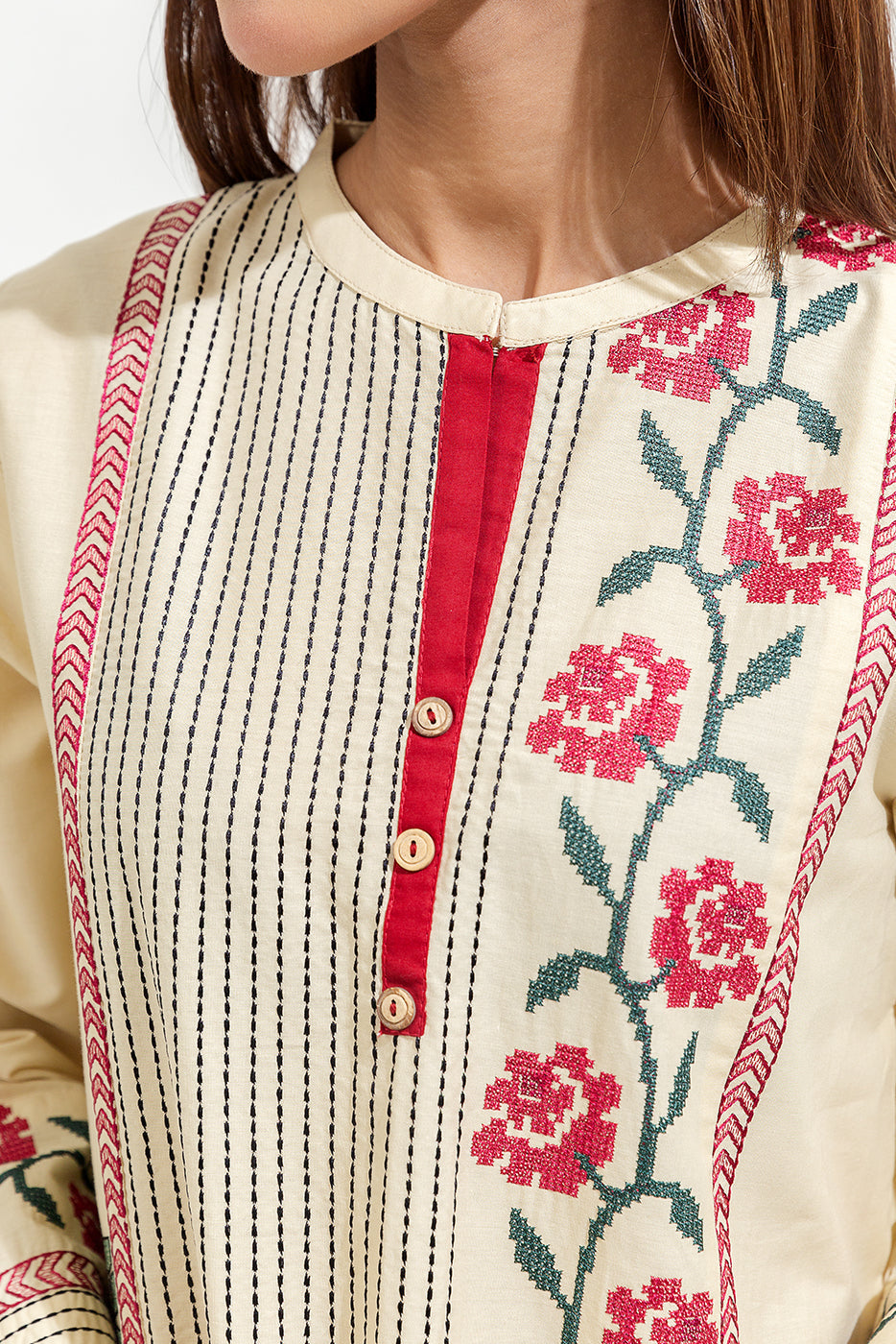 2 Piece Embroidered Cambric Suit (Pret)
