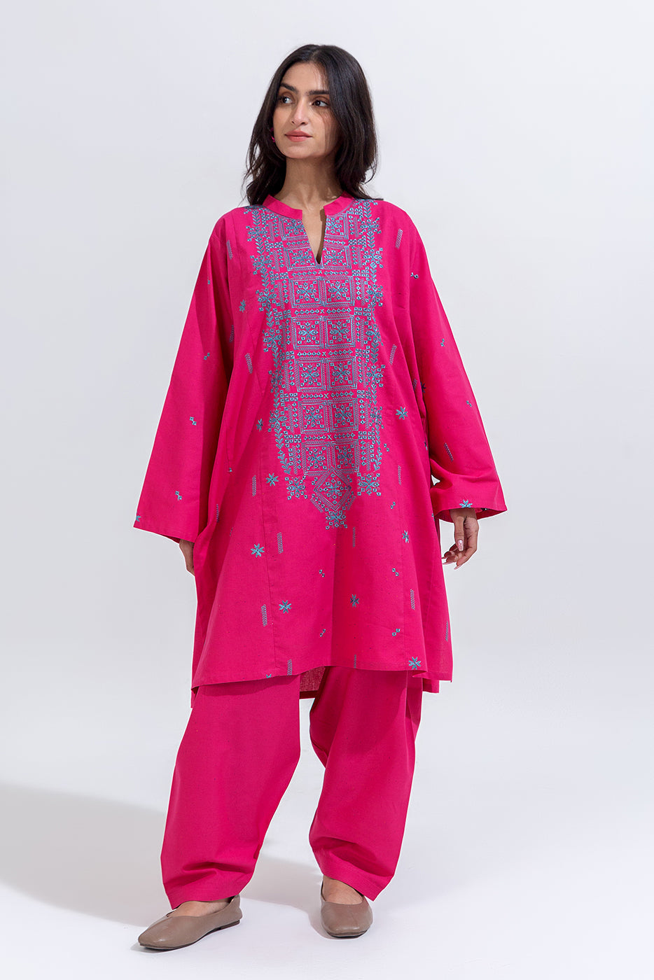2 Piece Embroidered Cambric Suit (Pret)