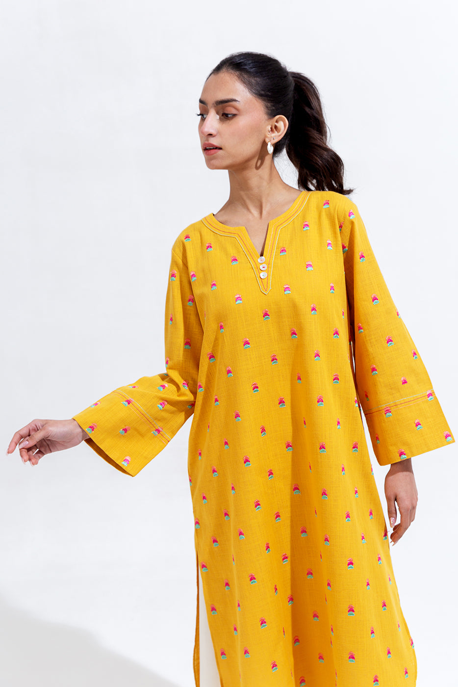 Embroidered Two Way Slub Shirt (Pret)