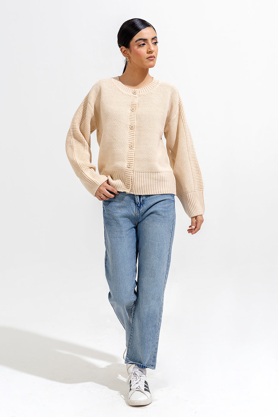 Knitted Crew Neck Cardigan