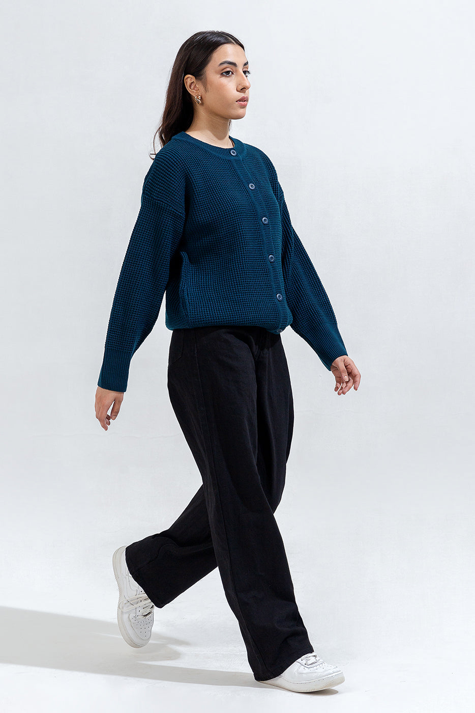 Knitted Crew Neck Cardigan