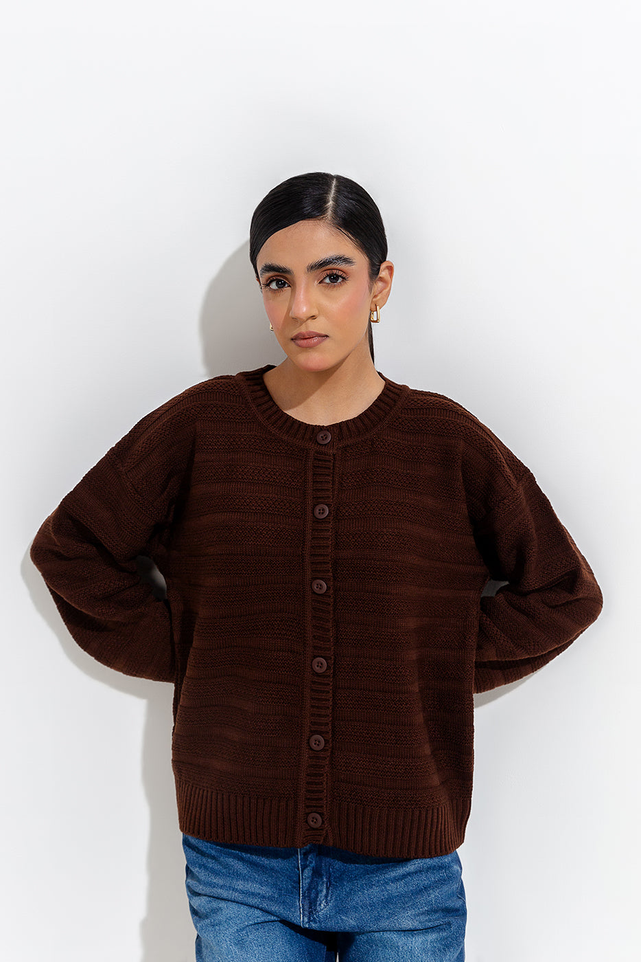 Knitted Crew Neck Cardigan