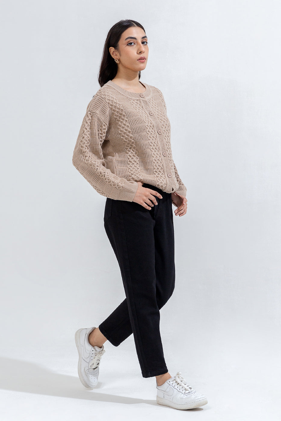 Knitted Crew Neck Cardigan