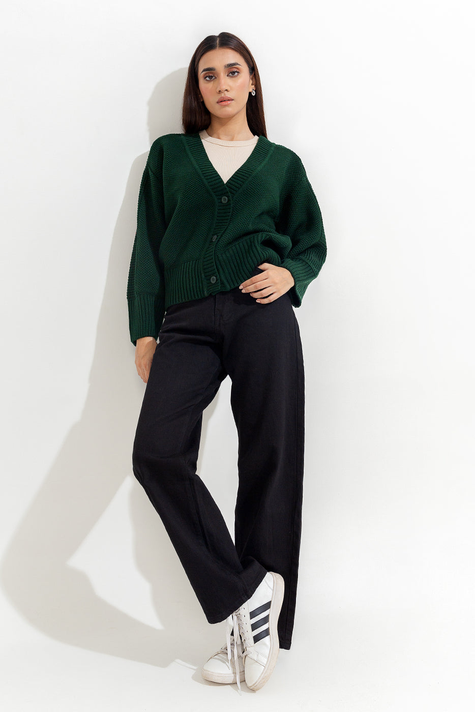 Knitted Crew Neck Cardigan