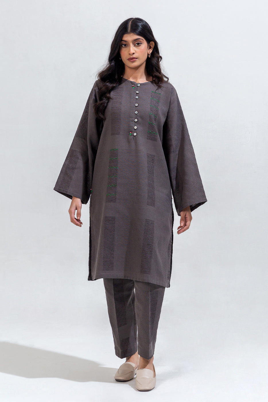 2 Piece Embroidered Yarn Dyed Suit (Pret)