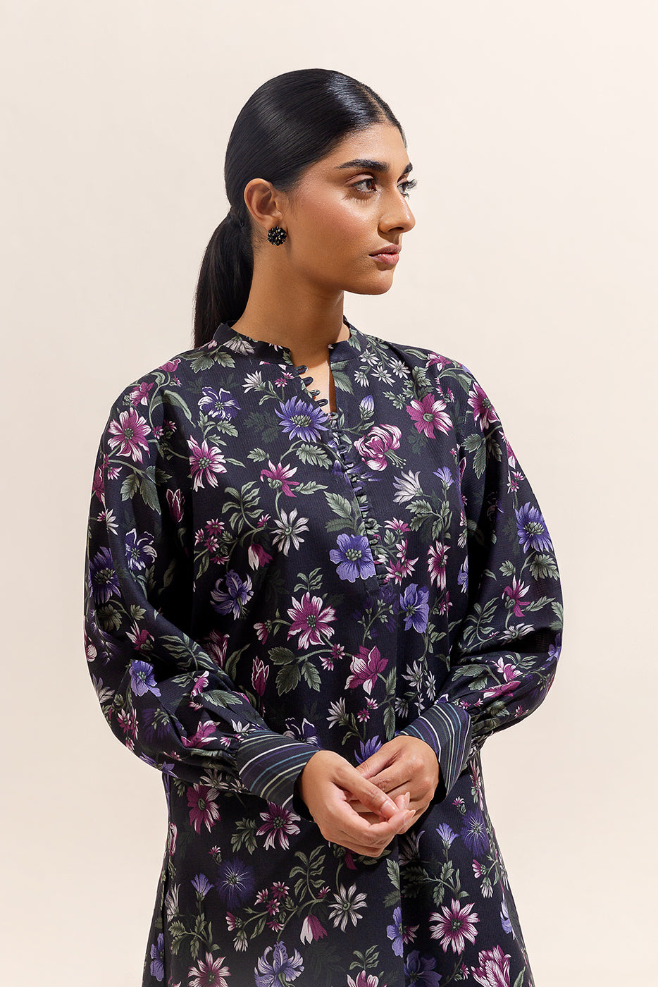 2 Piece Printed Linen Suit-Pitch Bloom (Unstitched)