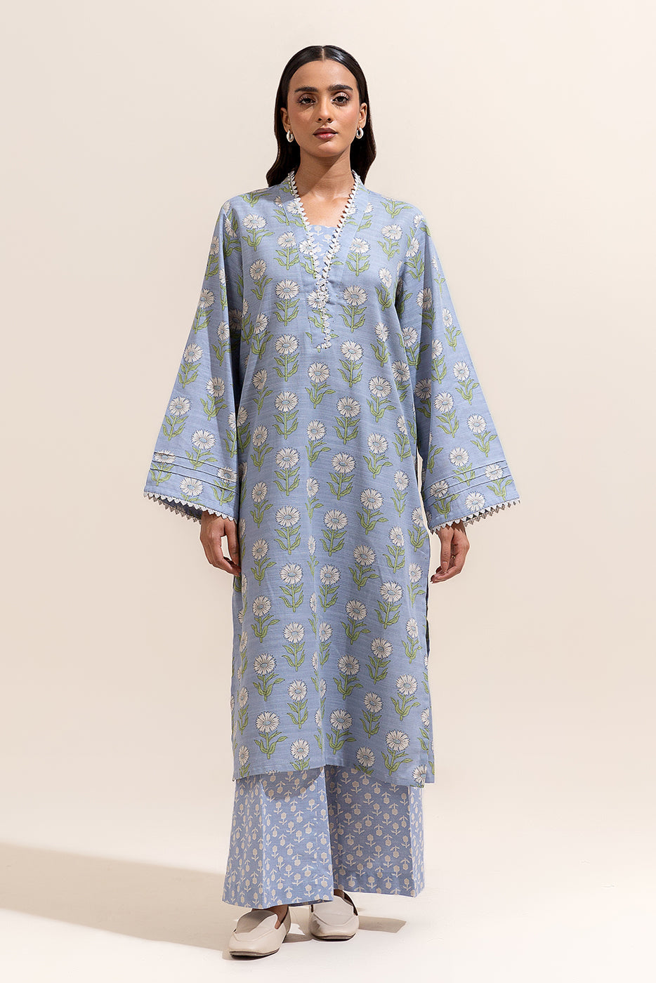 2 Piece Printed Khaddar Suit-Stone Ash (Unstitched)