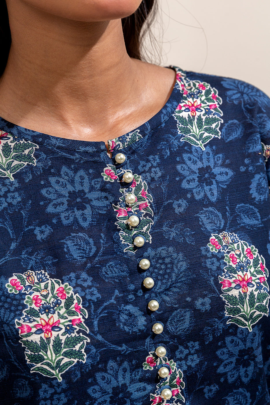 2 Piece Printed Khaddar Suit-Navy Tint (Unstitched)