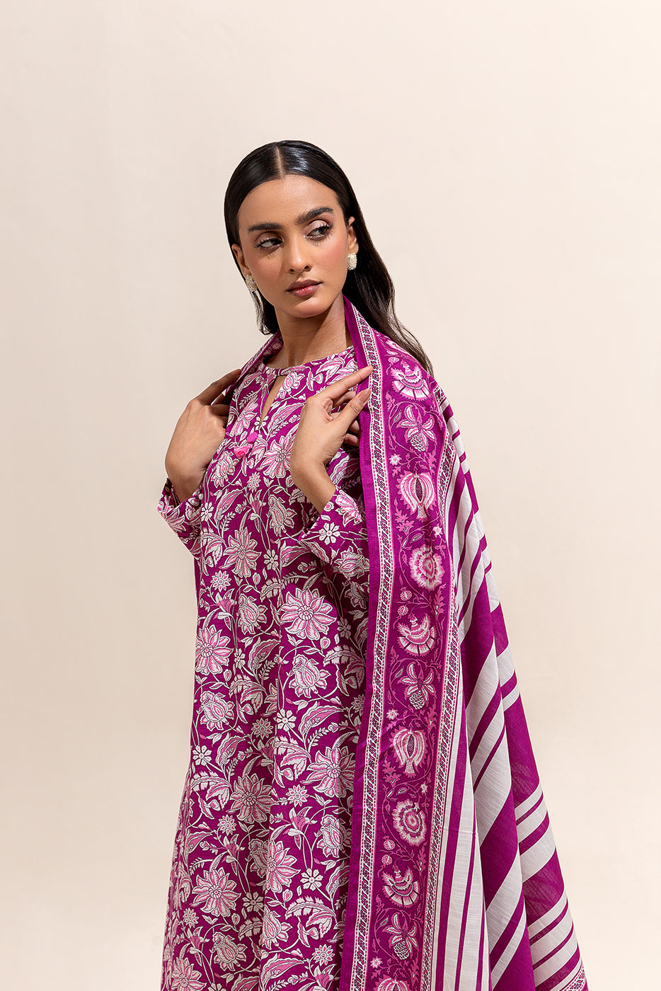 2 Piece Printed Khaddar Suit-Mauve Maize (Unstitched)