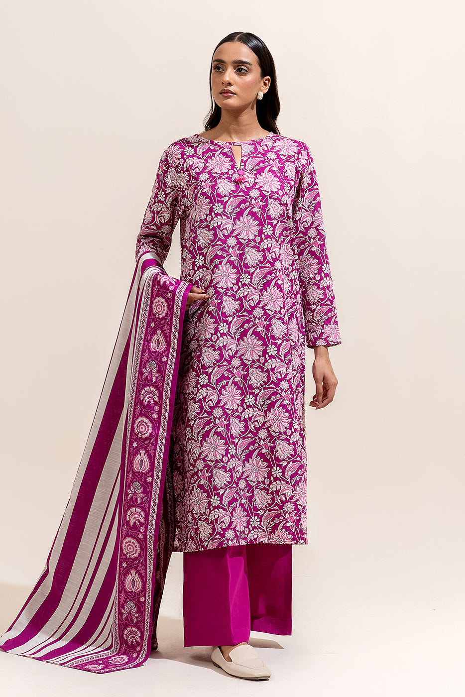 2 Piece Printed Khaddar Suit-Mauve Maize (Unstitched)