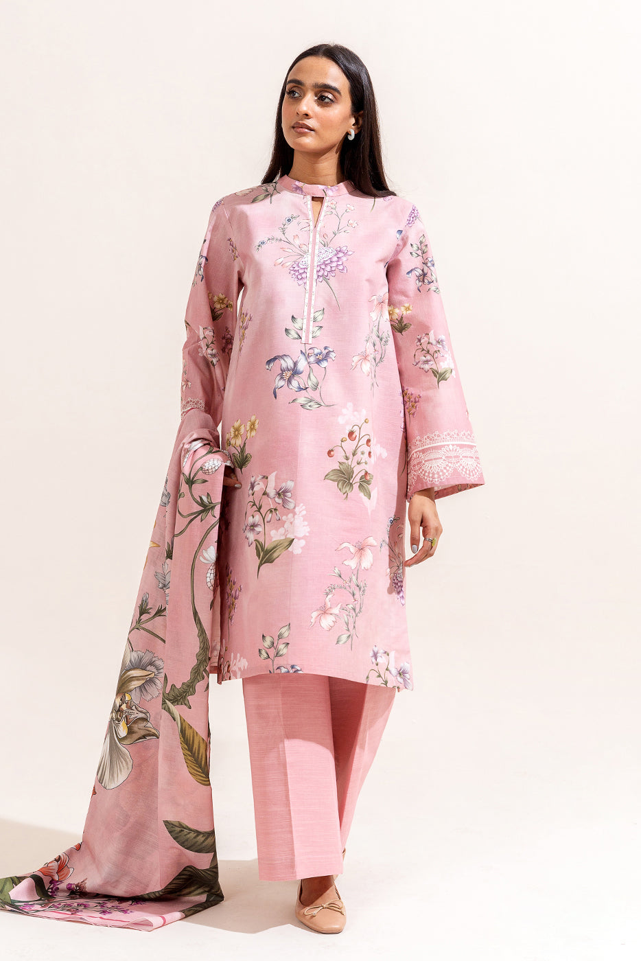 3 Piece Printed Khaddar Suit-Fiesta Fuschia (Unstitched)