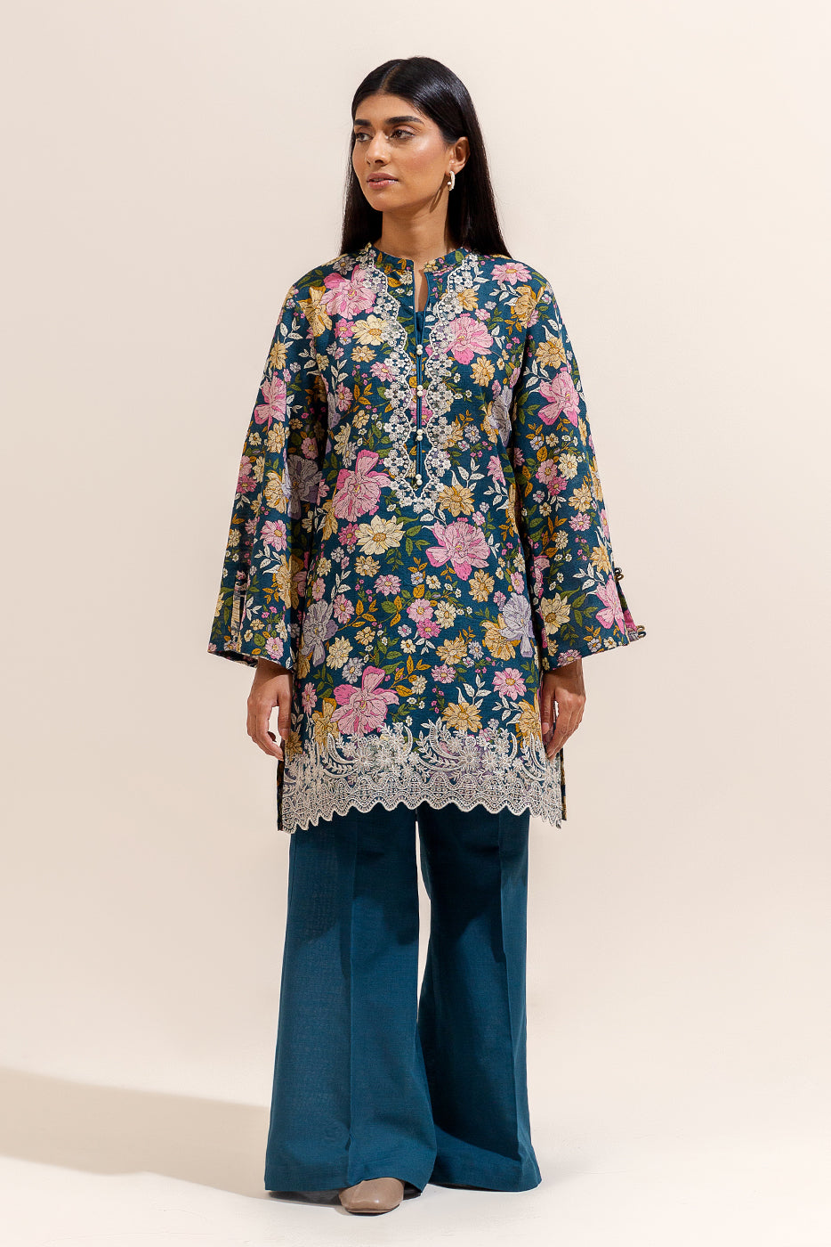 2 Piece Embroidered Khaddar Suit-Majestic Teal (Unstitched)