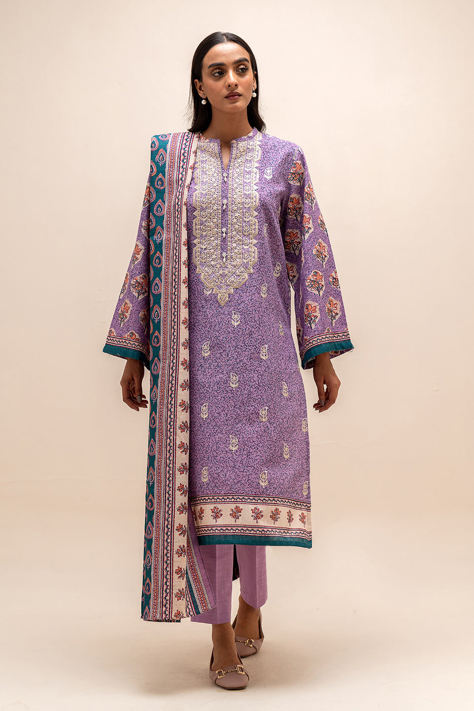 3 Piece Embroidered Khaddar Suit-Periwinkle Bloom (Unstitched)