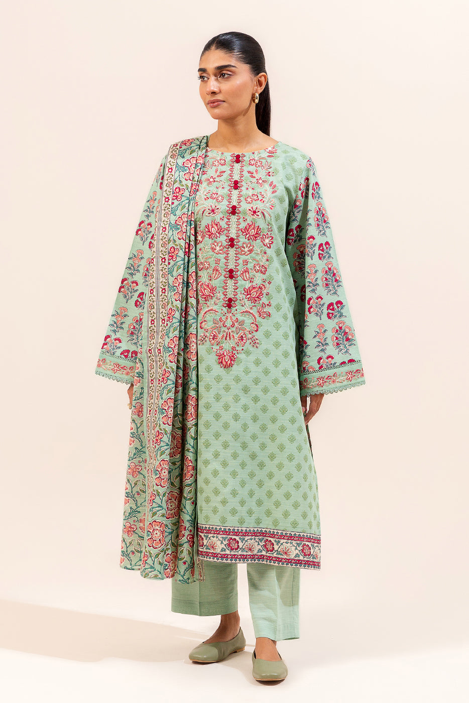 3 Piece Embroidered Khaddar Suit-Carnation Serenity (Unstitched)